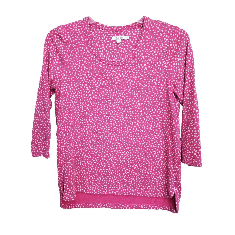 Chico's Pink Speckled High-Low Hem Scoop Neck 3/4 Sleeve Top Size 1 Medium